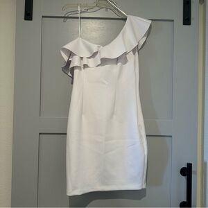 Guess body con white a-symmetrical mini dress!